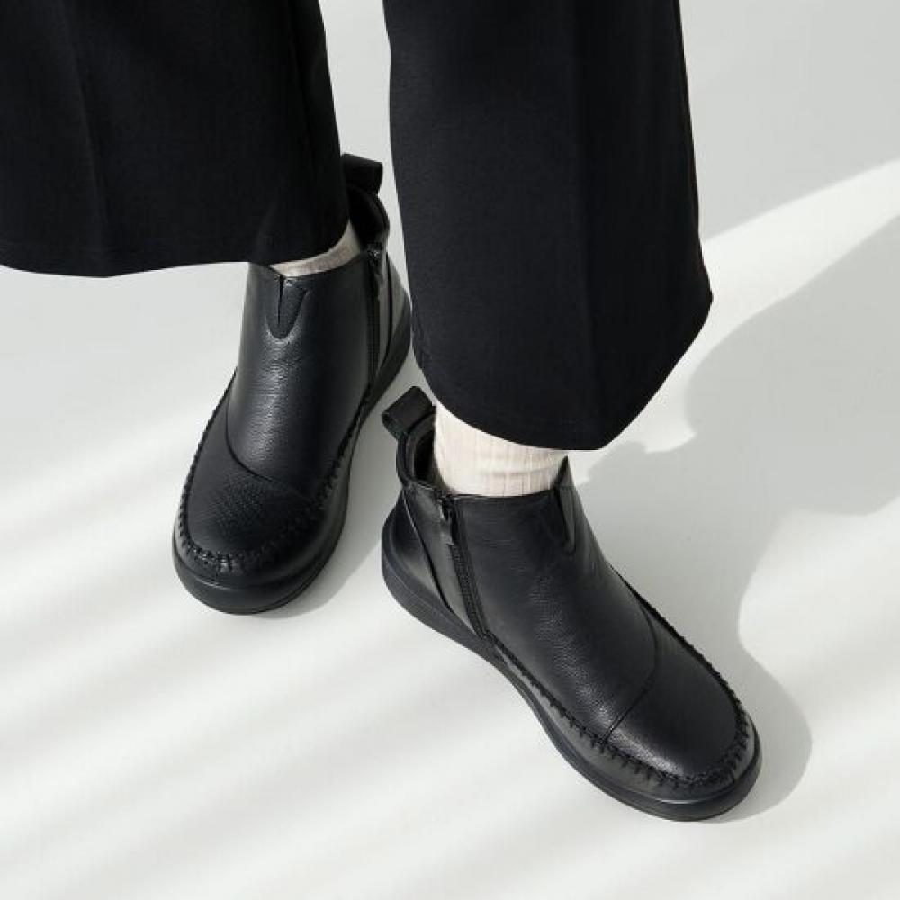 Jisyu Natural Leather Fleece Lined Lemans Short Ankle Boots