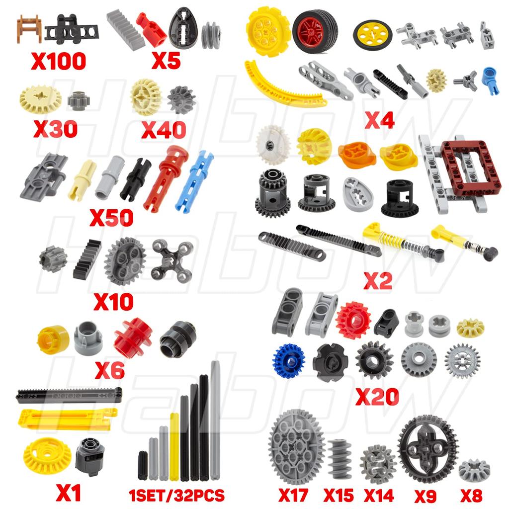 Habow 1085 Деталей Technic Шестерня Ось Штифт Соединитель Совместимый с Lego Technic Амортизатор Колесо Цепь Звено Рама Шарнир Кулачковый механизм Зубчатые колеса