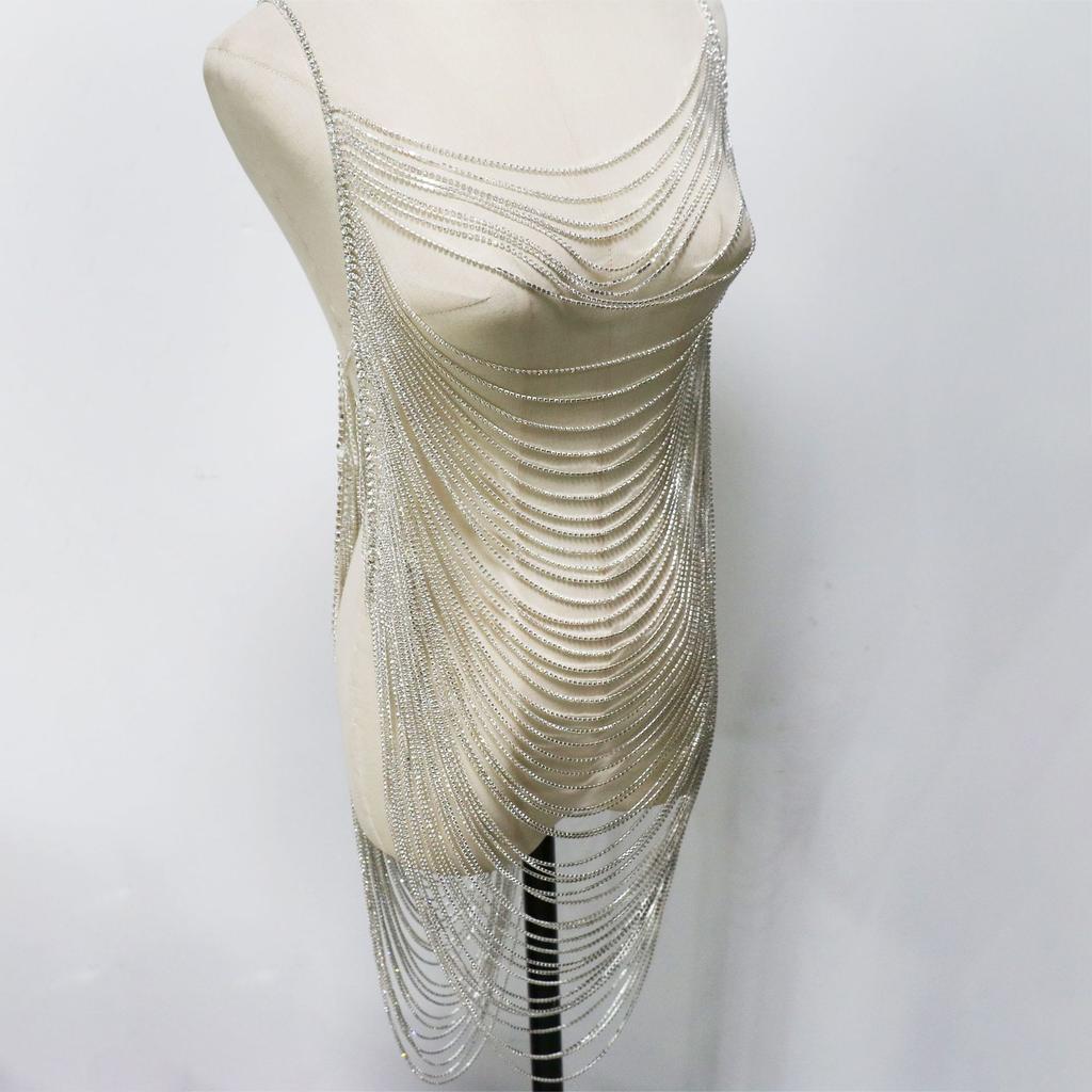 Accessories, Fashion Rhinestone Long Fringed Breast Chain, Beach Sexy Bikini Body Chain For Men And Women