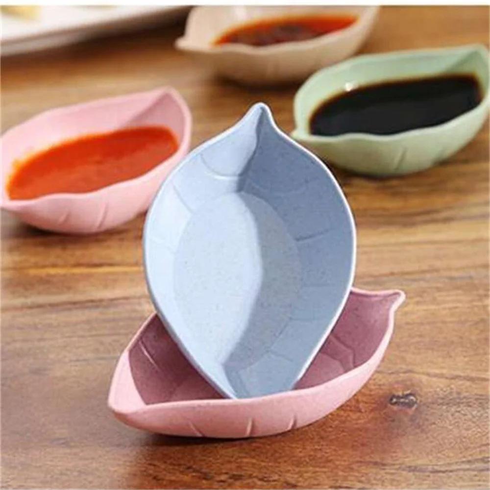 4pcs Color Taste Dish Leaf Shape Porcelain Nut Saucer Small Plate Mini Soy Sauce Seasoning Tableware Household Kitchen Supply