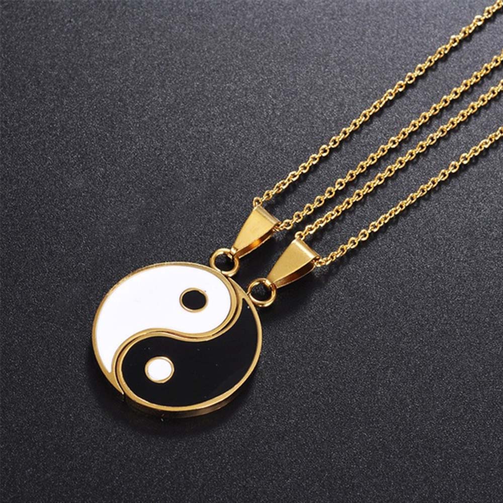 Tai Chi Vintage Yin Yang Mystical Women Gold Pendant Clavicle Chain Necklaces Jewelry