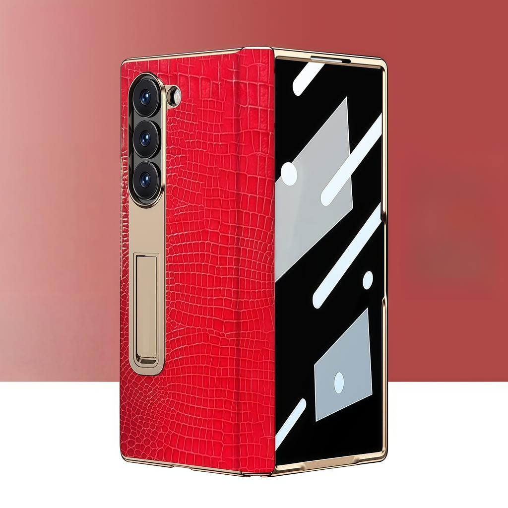 Чехол для телефона Samsung Z Fold 7 Электрооцинкованная боковая подставка Рептилия Брюшная лента Защитная крышка Anti-peep для Samsung Z Fold 6 5 4