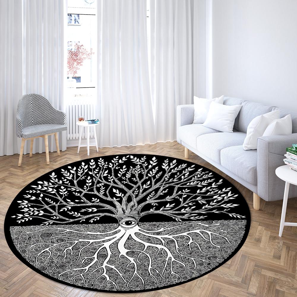 Домашние психоделические черные круглые коврики с изображением дерева викингов, коврик для дивана, домашняя гостиная, спальня, ванная комната, напольные коврики, принт, украс...