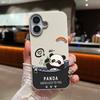 Чехол для телефона из однотонной кожи с текстурой милого мультяшного рисунка в виде панды для iPhone 16 Pro 15 14 Plus 13 12 Pro Max 11, ударопрочный, мягкий, из ТПУ, тонкий чехол
