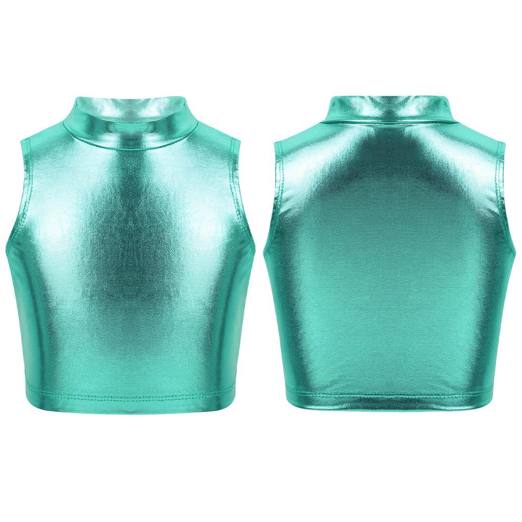 Детские укороченные топы на бретелях без рукавов цвета металлик для девочек для балета, танцев, выступлений на сцене, тренировок