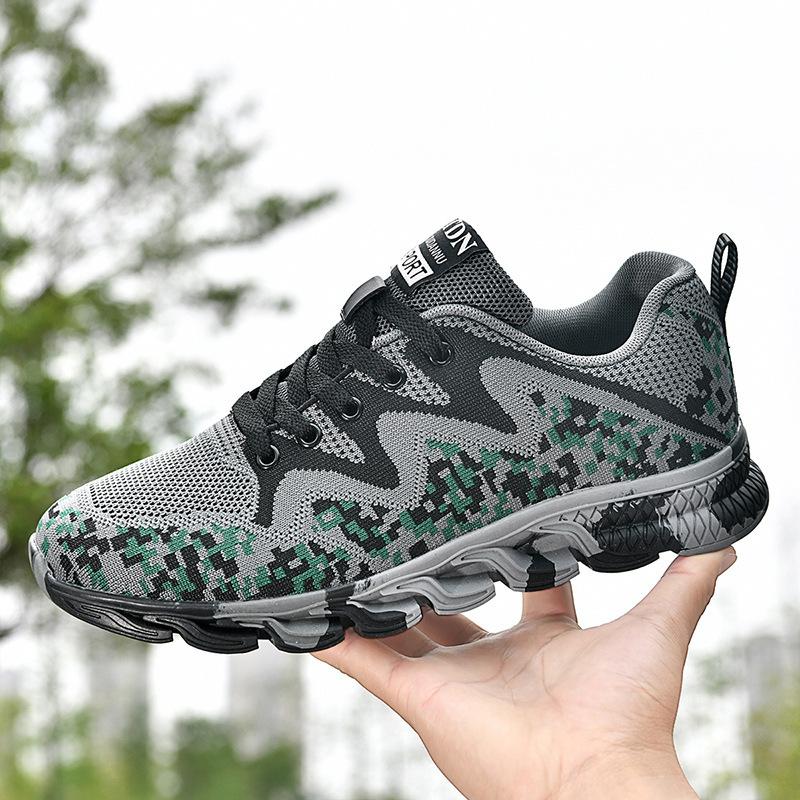 2025 новые легкие дышащие спортивные туфли из летучего трикотажа для улицы, камуфляжные туфли, нескользящая резиновая подошва, походные туфли, одобрение фабрики