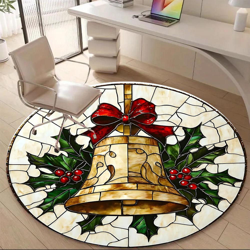 1pc Christmas Bell Office Round Area Rug, Indoor Mat Suitable ForOffice, Under Office Chairs Bedroom Living Room Home Decor, Room Deco D167