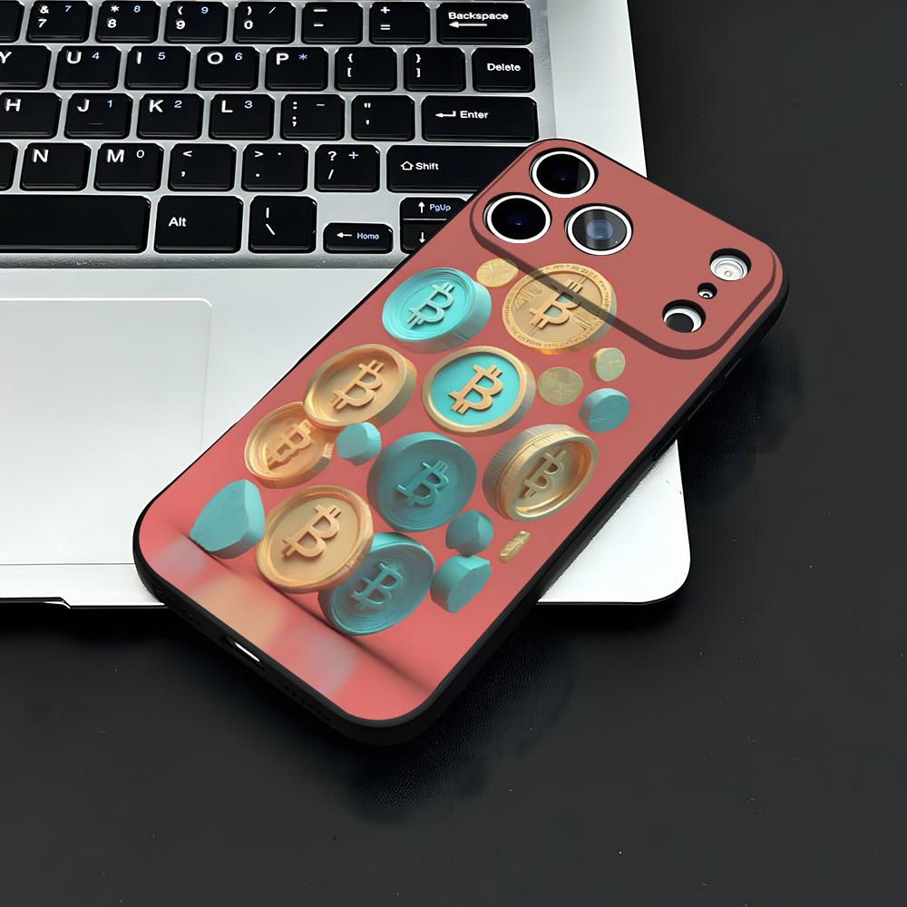 Чехол для телефона Bitcoin для iPhone 17 Air 16 E Pro Max 15 14 13 Mini 12 Pro 11 Max Plus Черный Мягкий корпус