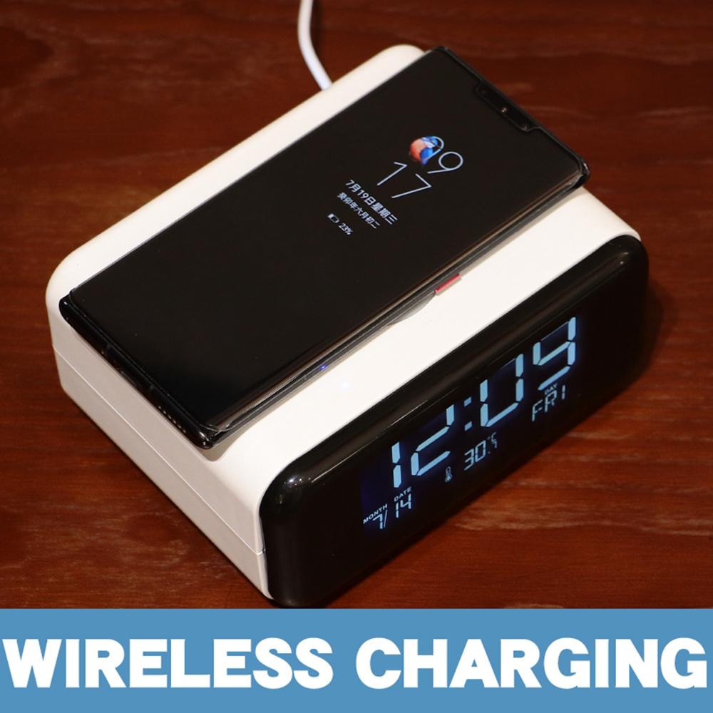 Ночной свет, Bluetooth-совместимый динамик с беспроводной зарядкой 15 Вт, будильник с большим дисплеем