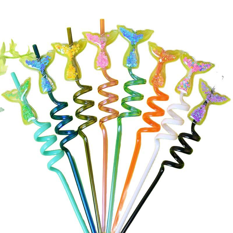 Разноцветная спиральная соломинка «Рыбий хвост» Декор для вечеринки (ПЭТ Материал)