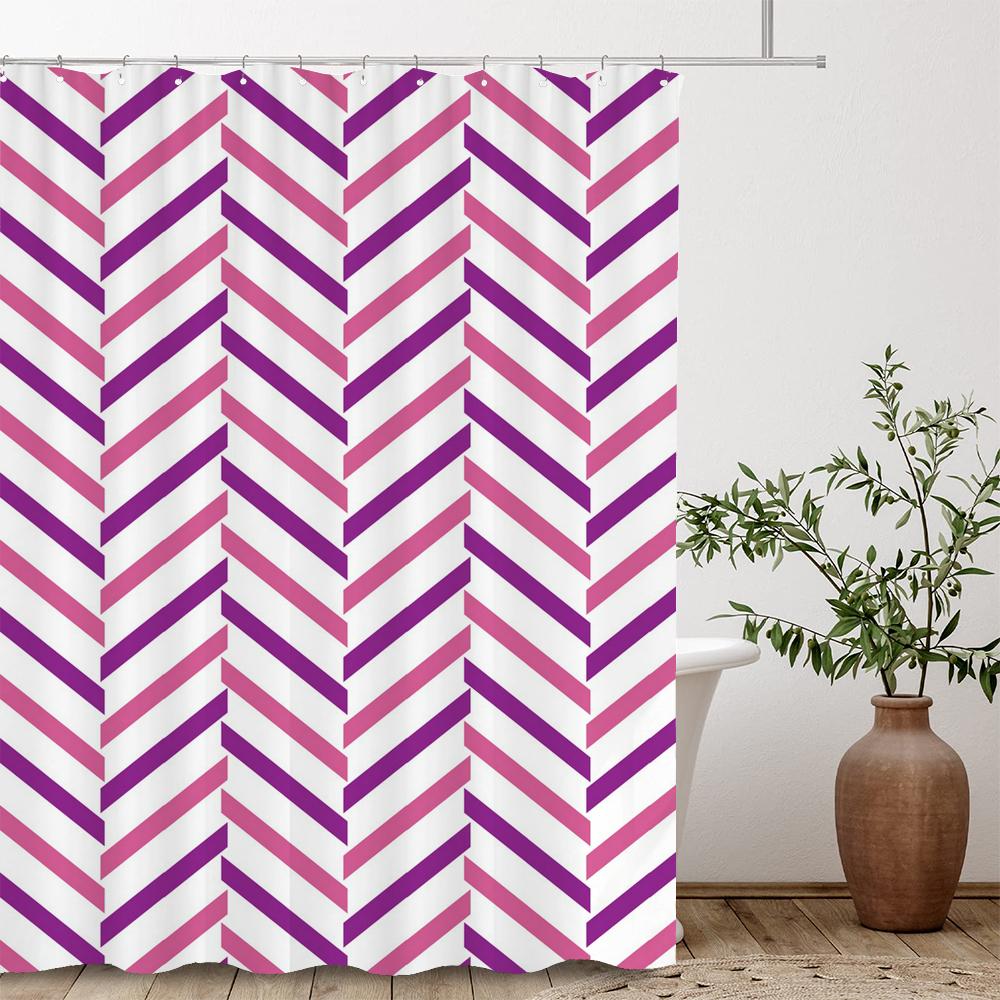 Modern Stripe Geometric Shower Curtains Waterproof Fabric Bath Curtains For Bathroom Bathtub Large Wide Bathing Cover With Hooks