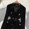 Осенне-зимний черный бархатный пиджак в стиле Хепберн, женский двубортный пиджак с надрезом, верхняя одежда