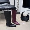 Европейские и американские персонализированные сапоги 2025 осень новые сапоги-сигареты до колена квадратный носок толстый каблук универсальные ретро-сапоги ниша