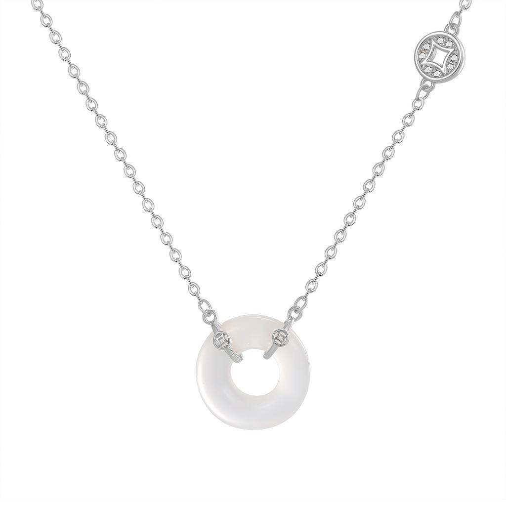 Серебряное ожерелье S925 с защитным кольцом белого халцедона, женская медная монета, гочао, этнический стиль, предохранительная пряжка, блокирующийся дворец, подвеска