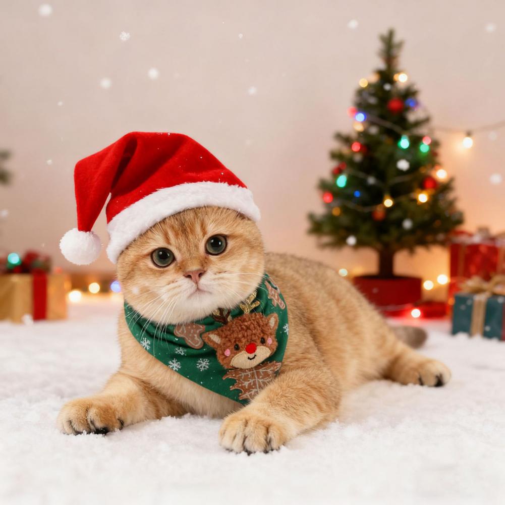 Рождественский ошейник для питомца, дизайн с оленями, праздничная рождественская бандана для кошки/собаки, для нарядного образа, плюшевый Санта-олень