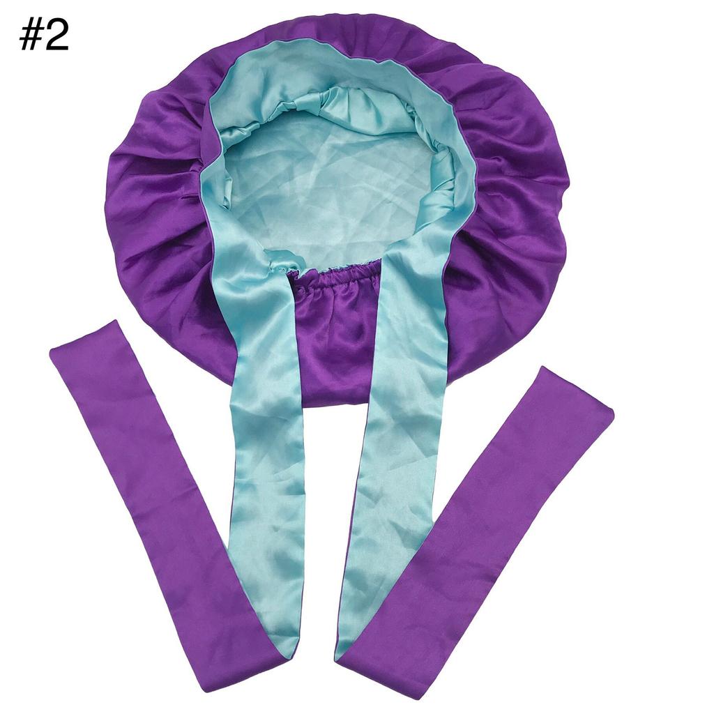 Long Tie Satin Hat Woman Fashion Sleeping Hair Bonnet Double Layer Braids Bonnets