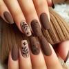 24 Pieces Wear Nail In Autumn and Winter To Show White Maillard Matte Texture Flower Leaves Ins Wind Removable Nail Art