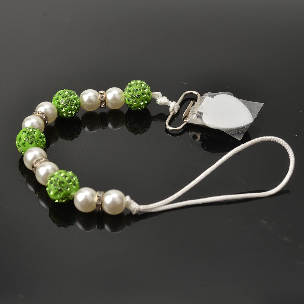 Цепочка с зажимом для детской соски, держатель для детской соски, деревянный ремешок для поводка для соски с бисером и кристаллами, металлические зажимы для соски, цепочка для пустышки