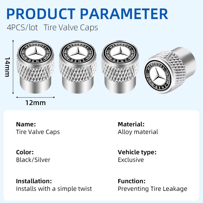 CSB1 4Pcs New High-quality boxed Car Wheel Tire Valve Air Stem Cap Duust Covers for Mercedes Benz AMG Car Key Case