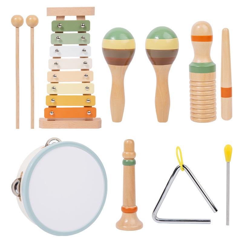 Wooden Orff Percussion Set Children'S Music Enlightenment Harping Sand Hammer Rattling Bells Educational Toys