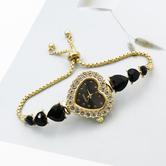 Women's Heart Shaped Bracelet Watch Rhinestone Heart Quartz Wristwatch Adjustable Slider Bracelet Dress Watch