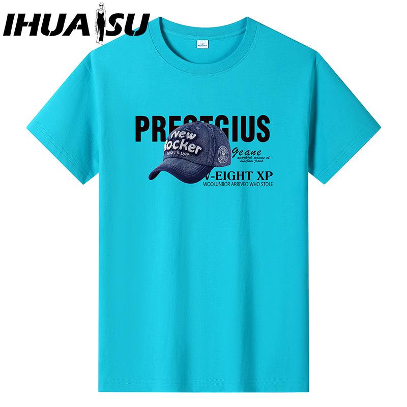 IHUASU Хлопковая футболка с коротким рукавом, мужская модная свободная рубашка с половиной рукава, сострадательная рубашка с принтом