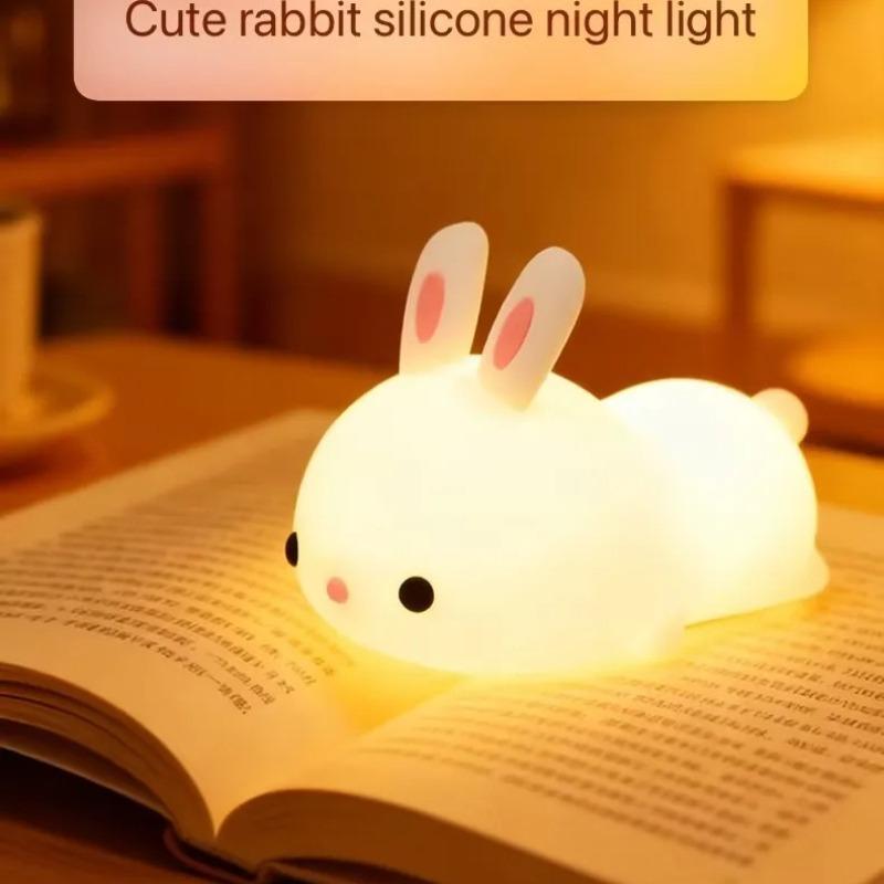 LED Rabbit Silicone Night Light Rechargeable Soft Light Kids Birthday Gift Sleep Companionship Night Light Bedroom Decoration