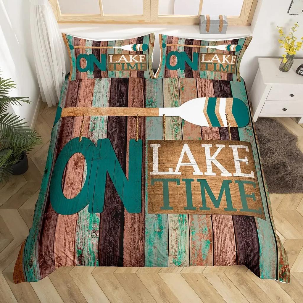 Happy Camping Duvet Cover Set Cartoon Camping Car Bedding Set Microfiber Camper Comforter Cover Queen Size for Kids Boys Girls