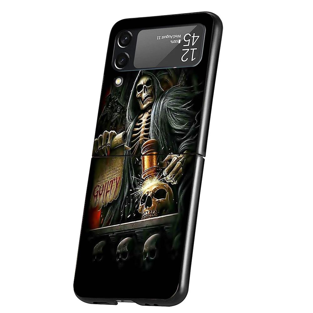 Reaper Skull Skeleton Gun Cover Phone Case For Samsung Galaxy Z Flip 7 6 5 4 3 5G Flip7 Flip6 Flip5 Flip4 Flip3 Black Fundas She