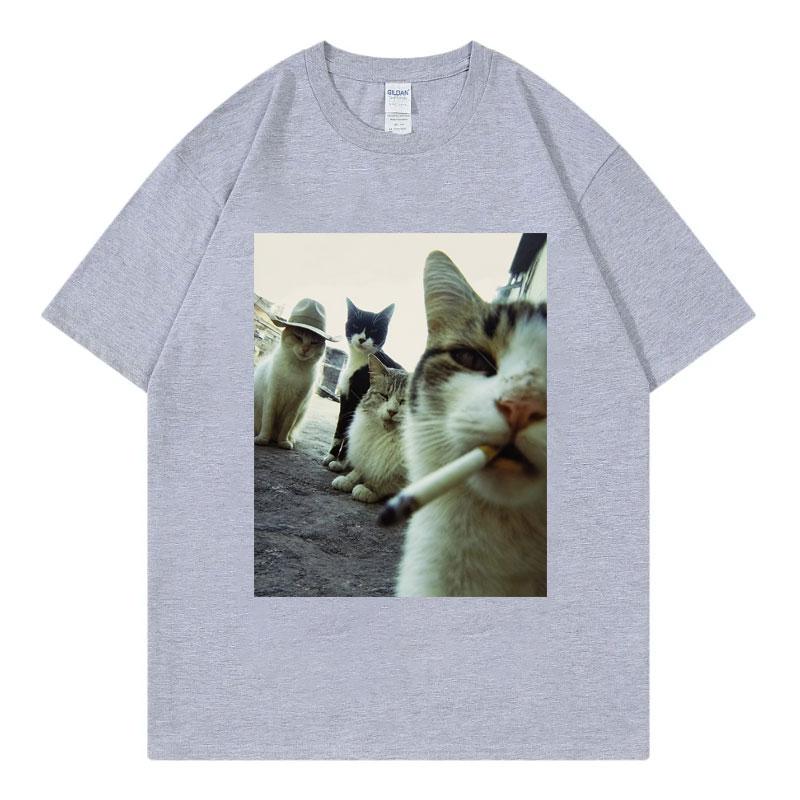 Funny Smoking Cat Meme Graphic T Shirts Unisex Unisex Cool Fashion Short Sleeve TShirt Summer Casual 100Cotton TShirts Streetwear