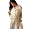 Summer ice silk pajamas women's sweet girl lace cardigan short-sleeved trousers loungewear women's suit can be worn outside popular