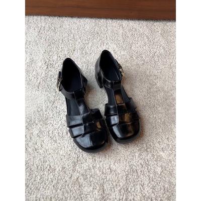 Версия из овчины~ Ретро плетеные полые сандалии с круглым носком женские универсальные сандалии на низком каблуке с закрытым носком на одной пуговице