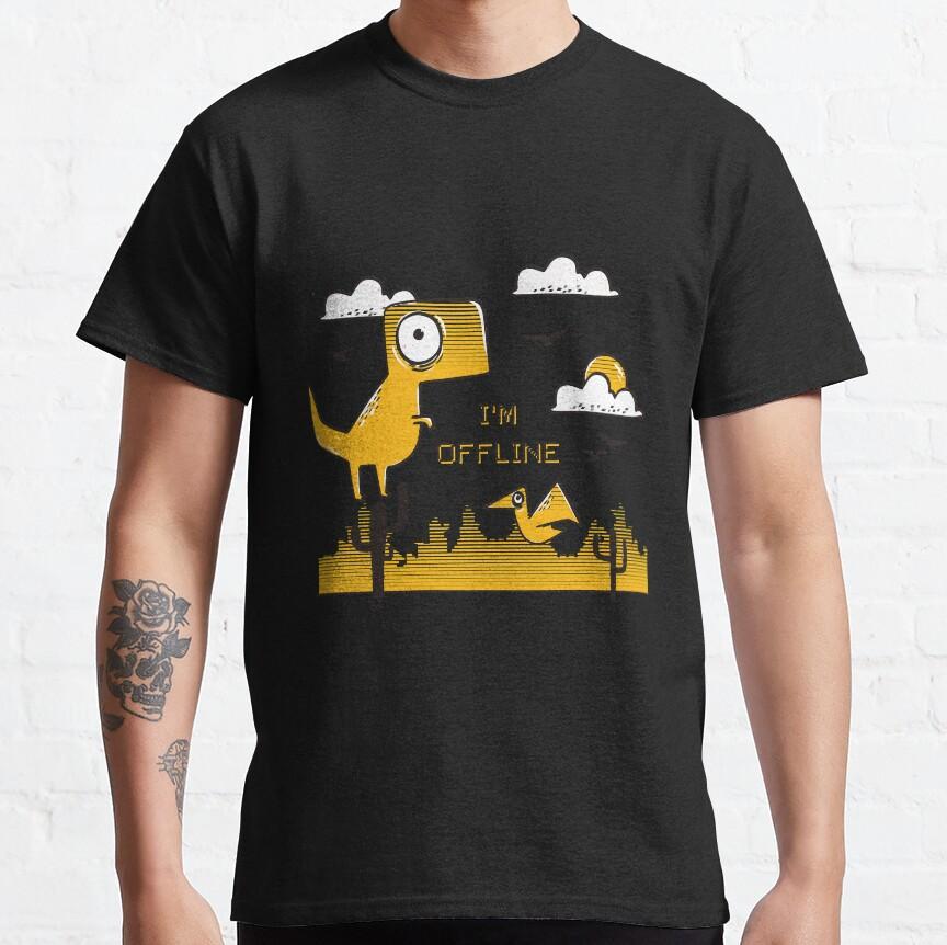Funny I'm Offline t rex 90s cartoon pixel video game dinosaur T-shirt for Unisex large size Adult Tops S-6xl