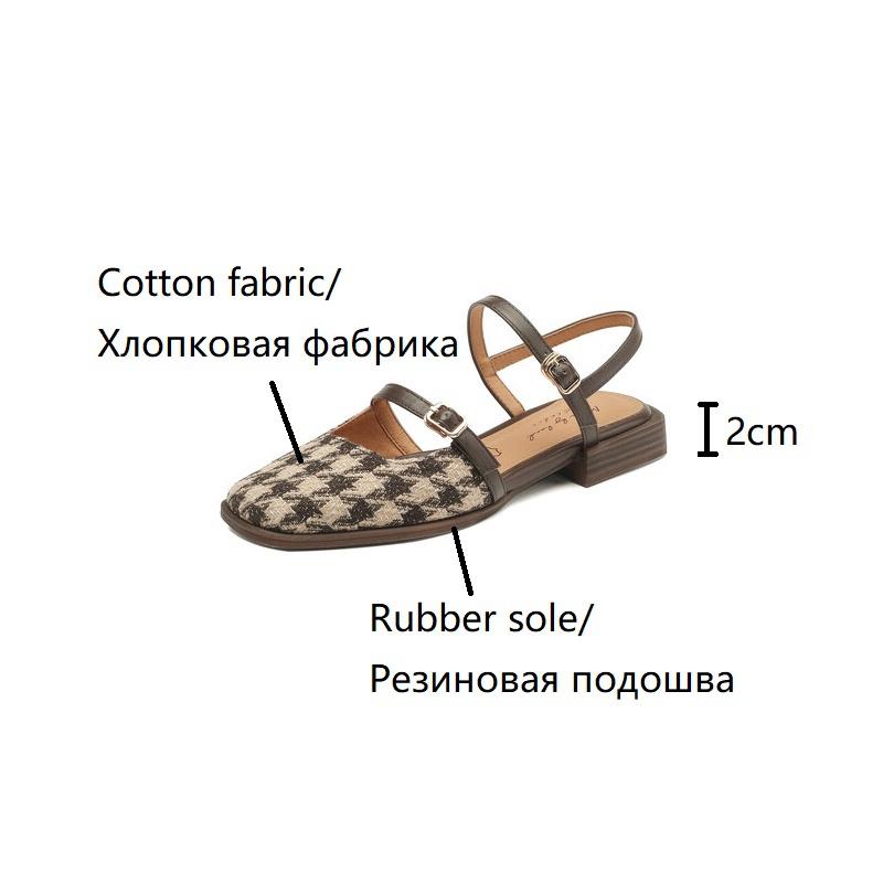 Fashion Concise Women Sandals Cotton Fabric Shoes for Women 2025 Summer Lattice Women Shoes Square Toe Low Heel Women Mary Janes Shoes