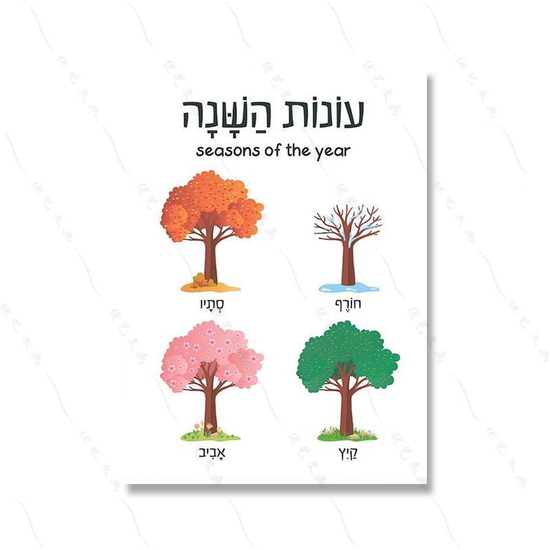 Hebrew English Bilingual Education Illustration Painting Colorful Quote Kidroom Wall Art Poster Nursery Child Canvas Study Print