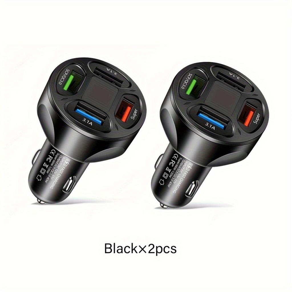 120W Car Charger Fast Charging 4 Usb Digital Display Car Fast Charger 4-in-1 PD Mobile Phone Charging Head 7AQC3.0 Car Phone Adapter Car Accessories