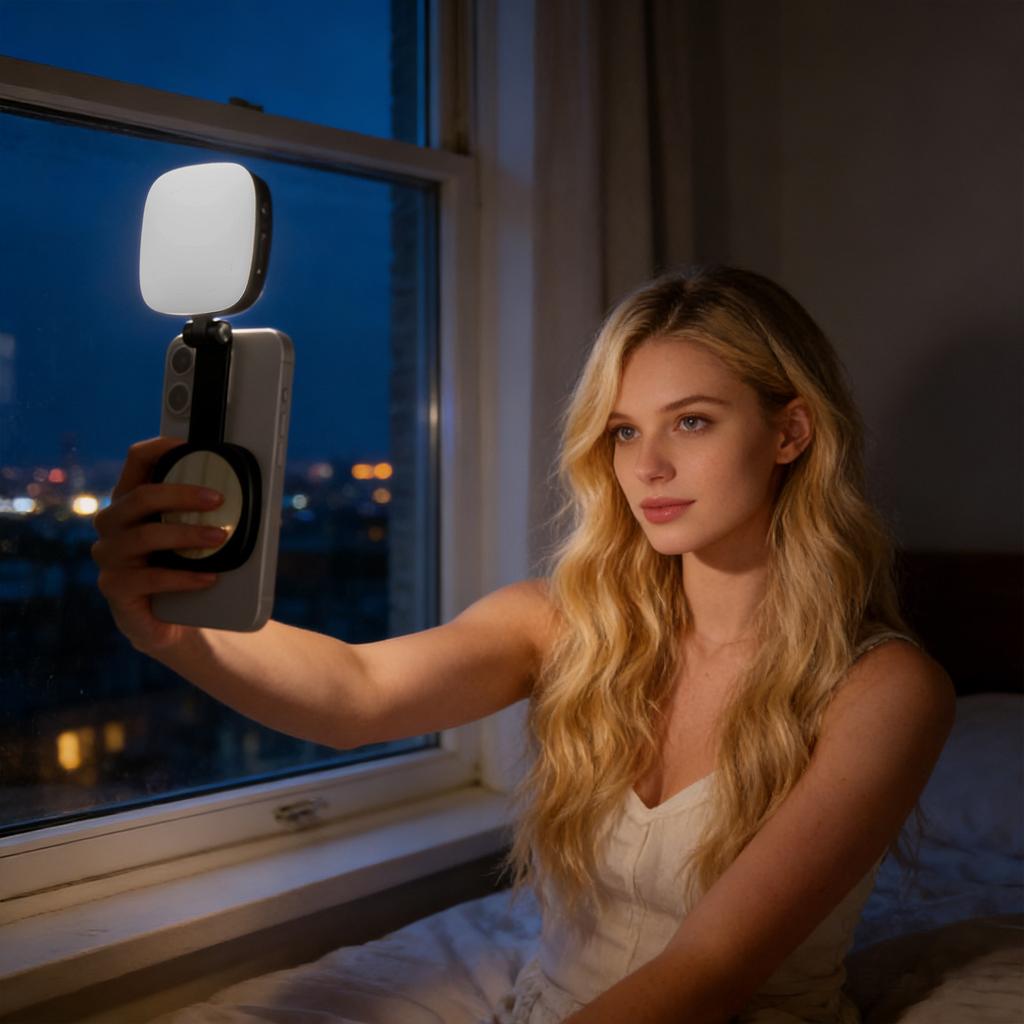 Mobile Phone Magnetic Selfie Light With Built-in Makeup Mirror, Portable Foldable Beauty Light For Photos, Live Streaming, And Ambience