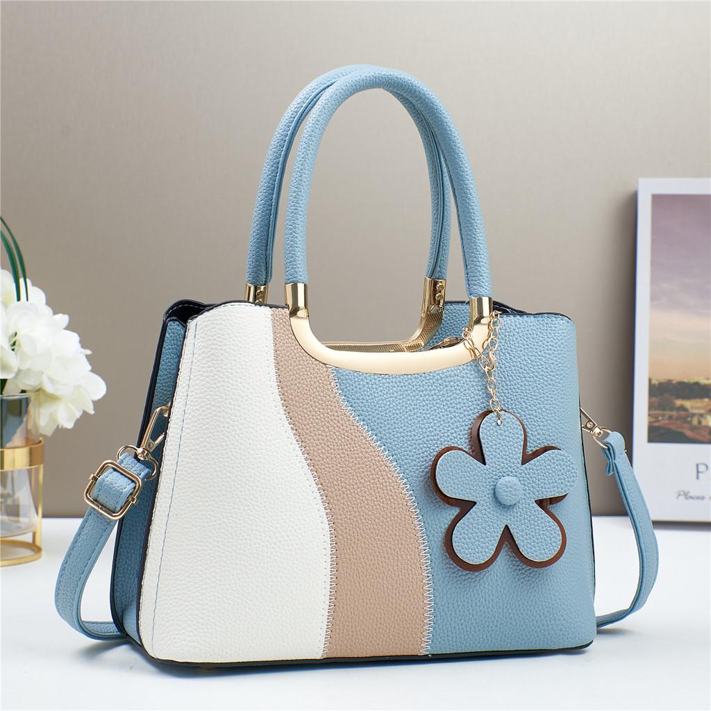 Elegant Pu Material Color Block Handbag Versatile Crossbody Bag For Everyday Use