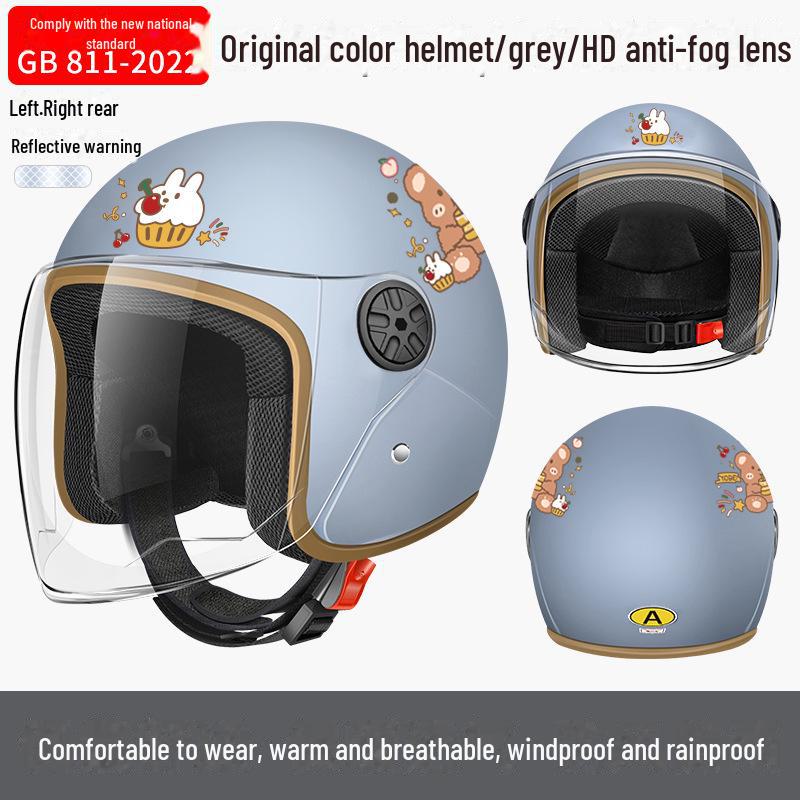 3C Certified Electric Bike & Motorcycle Helmet with Double Windshield - All-Season, Warm Safety Half Helmet
