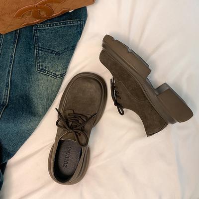 Кожаные туфли на толстой подошве, увеличивающие рост, маленькие кожаные туфли для женской весны и осени, новый ретро-универсальный стиль, женские лоферы на шнуровке