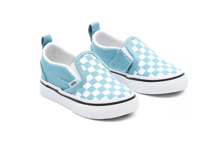 Vans Slip Resistant, Abrasion Resistant, Breathable Low top Skateboard Shoes White Blue Plaid Infant And Toddler VN0A348830Y