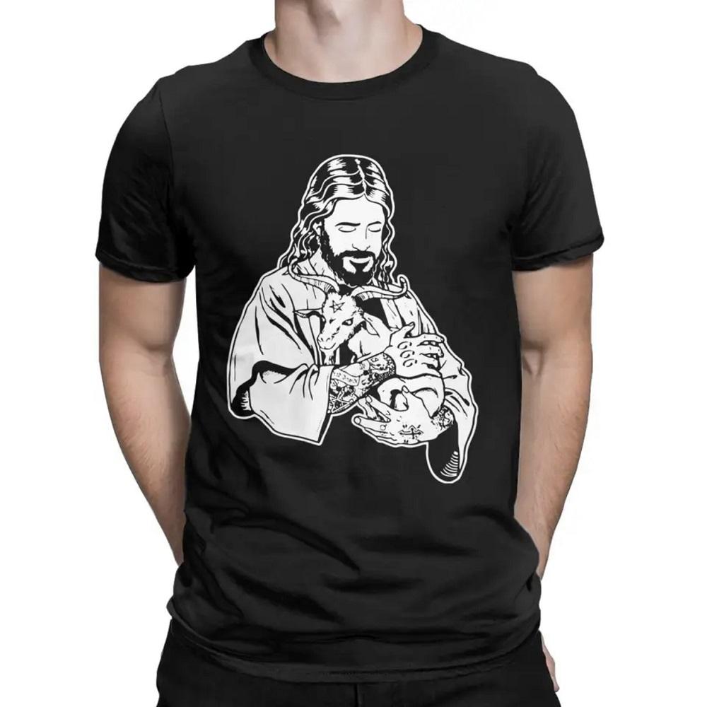 2026 Summer Unisexs Jesus Goat Printed Round Neck Tshirt 100 Cotton Neutral Soft Breathable Holiday Short Sleeve Large