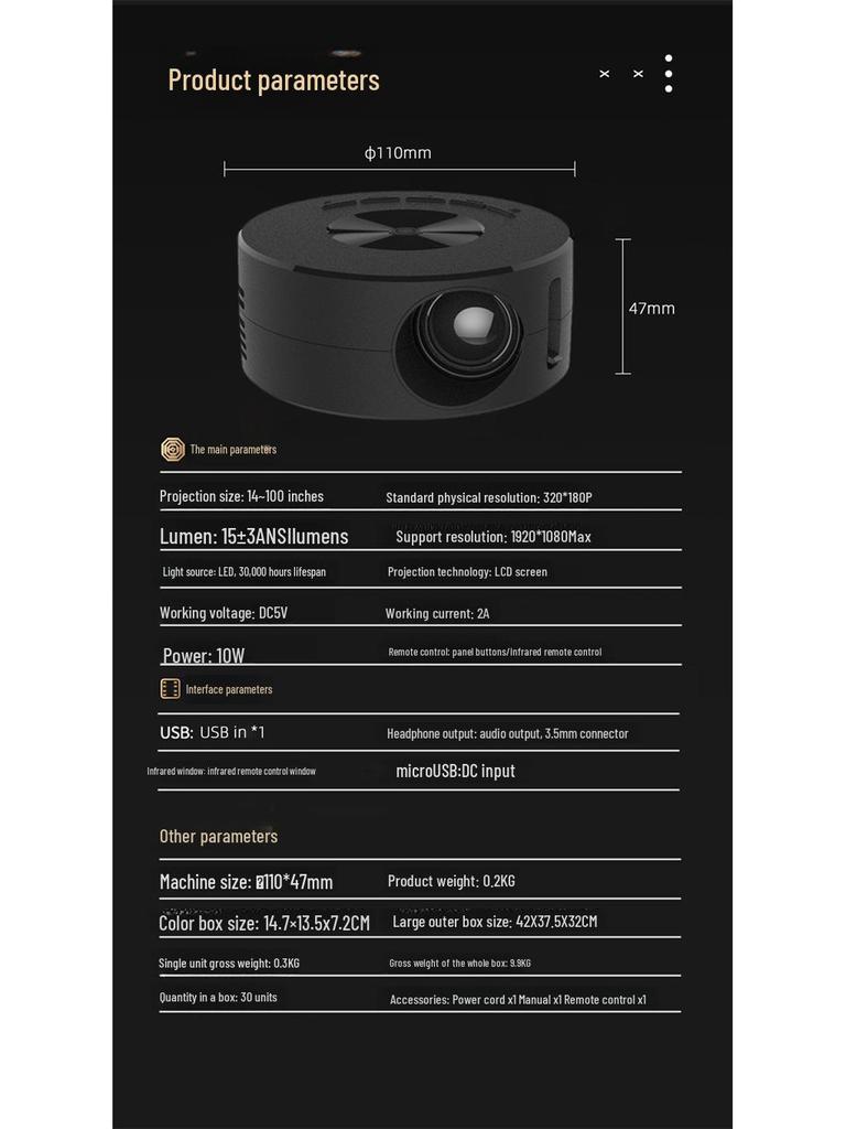 Portable YT200 Mini HD Projector for Kids' Mobile Devices