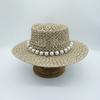 Summer Natural Salt Grass Weaving Big Pearl Rope Lady Fedoras Cap Women Leisure Panama Jazz Hat