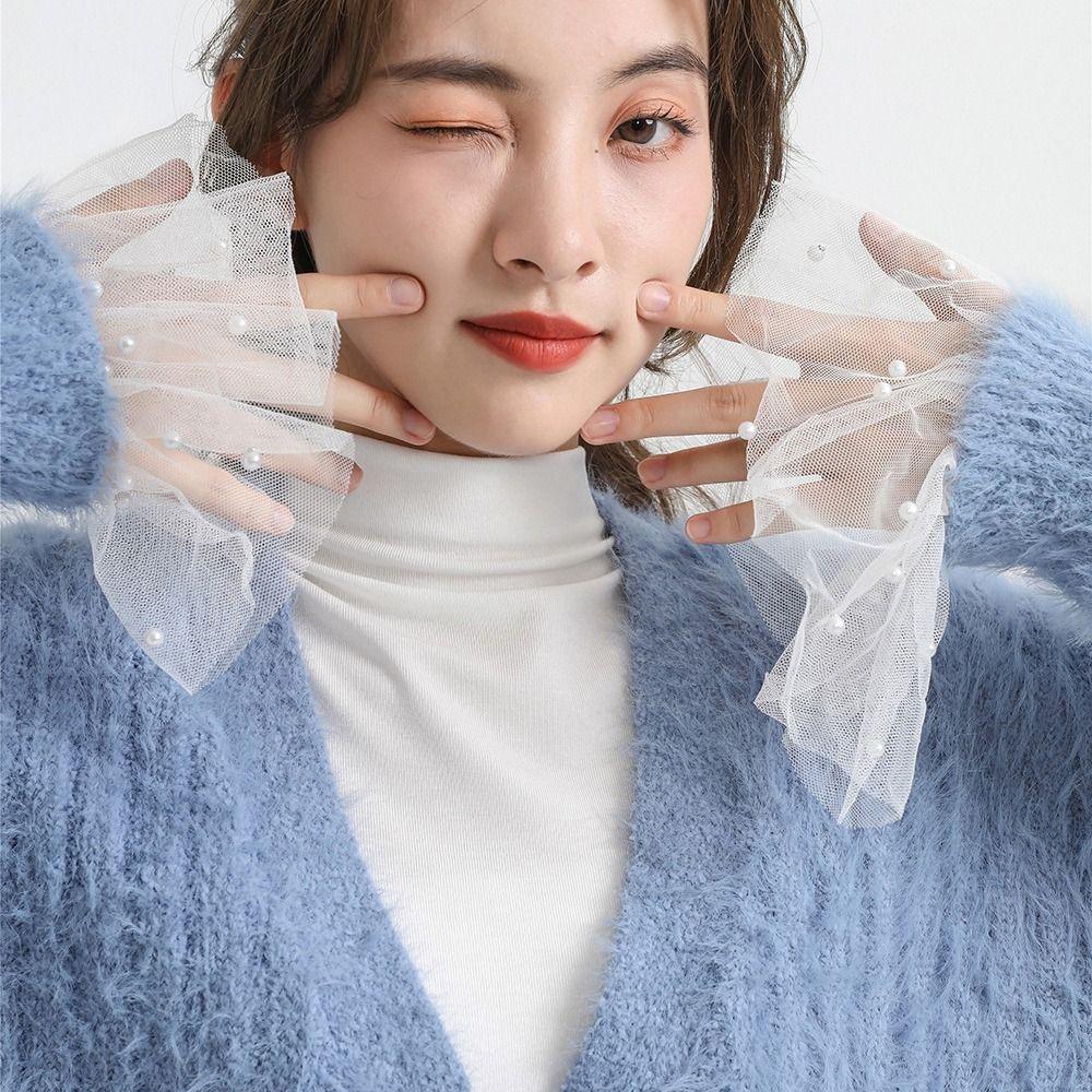 Layer Pleated Lace Flared Sleeves Wrist Warmers False Cuffs 1Pair Detachable Cuffs Fake Sleeves