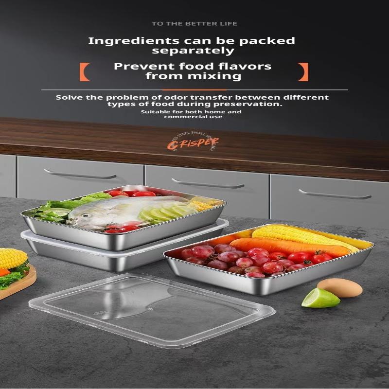 2/3/4/5 шт. Контейнер для еды из нержавеющей стали с крышкой, большой вместимости, для хранения продуктов, коробка для сохранения свежести, поднос