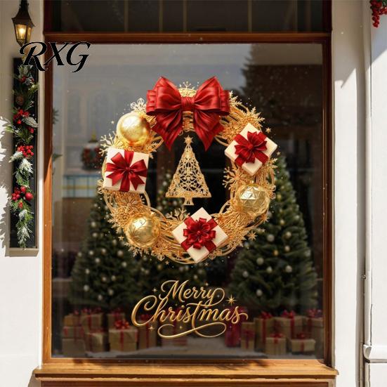 Christmas Tree Elements Wreath Static Window Sticker, Decorative Decals for Glass Doors And Windows, Holiday Scenery Accessories Removable PVC