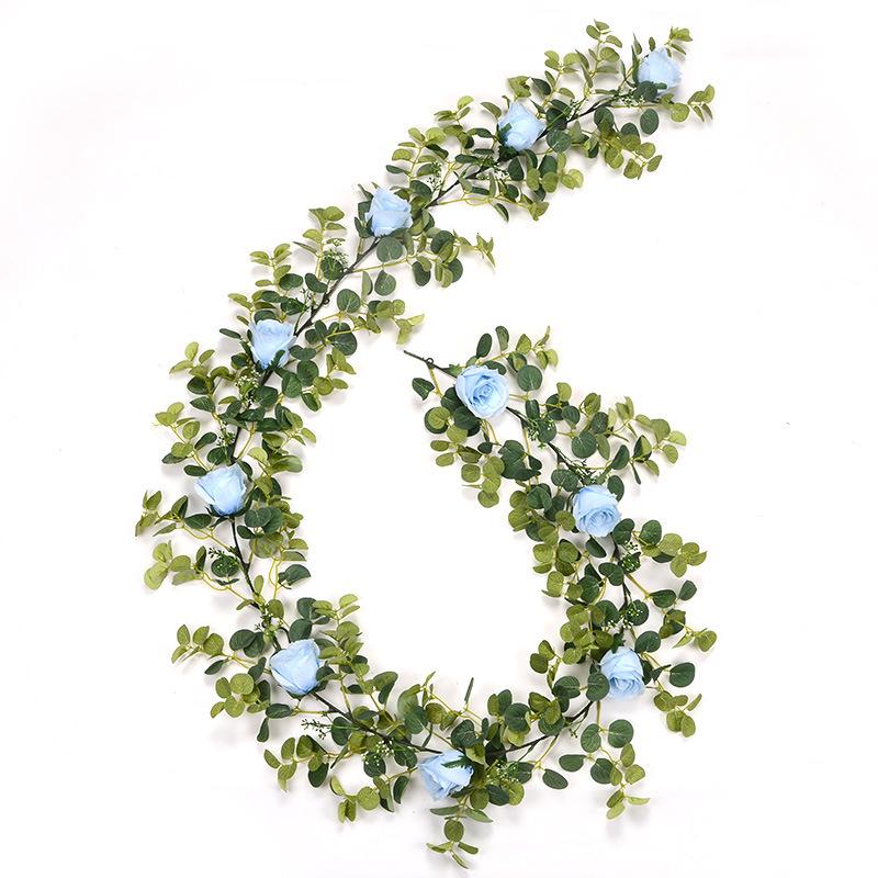10 глав розы искусственный ротанг свадебный декор стены шелковые листья эвкалипта растение Цветочная гирлянда эвкалипт декор из ротанга