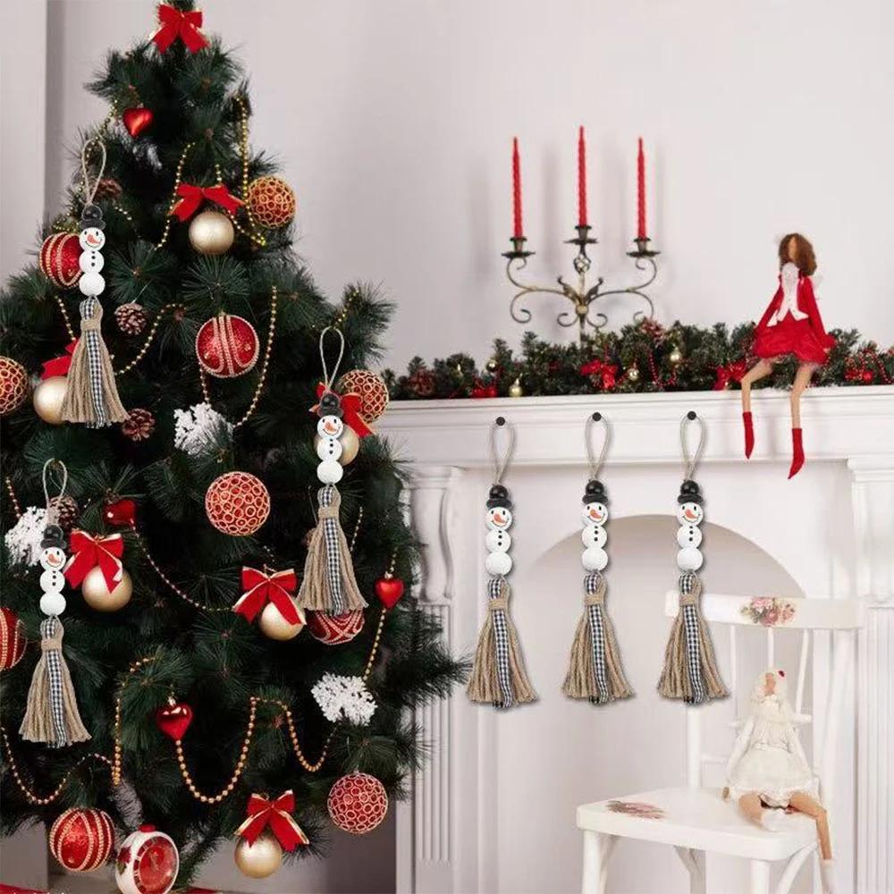 Runtow 50 шт. Набор деревянных бусин «Рождественский снеговик» Сделай сам Подвеска на рождественскую елку 2025 Веселого Рождества Декор для дома Навидад