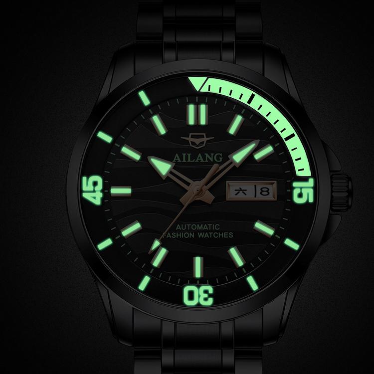 AILANG Новые швейцарские часы с двойным календарем, автоматические часы, мужские часы, ночные часы